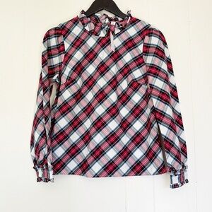 NWT J. CREW Factory Cotton Poplin Ruffleneck Top Plaid Shirt Petite Small